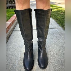 Barneys New York Classic Black Leather Low Heeled Riding Boots 9.5